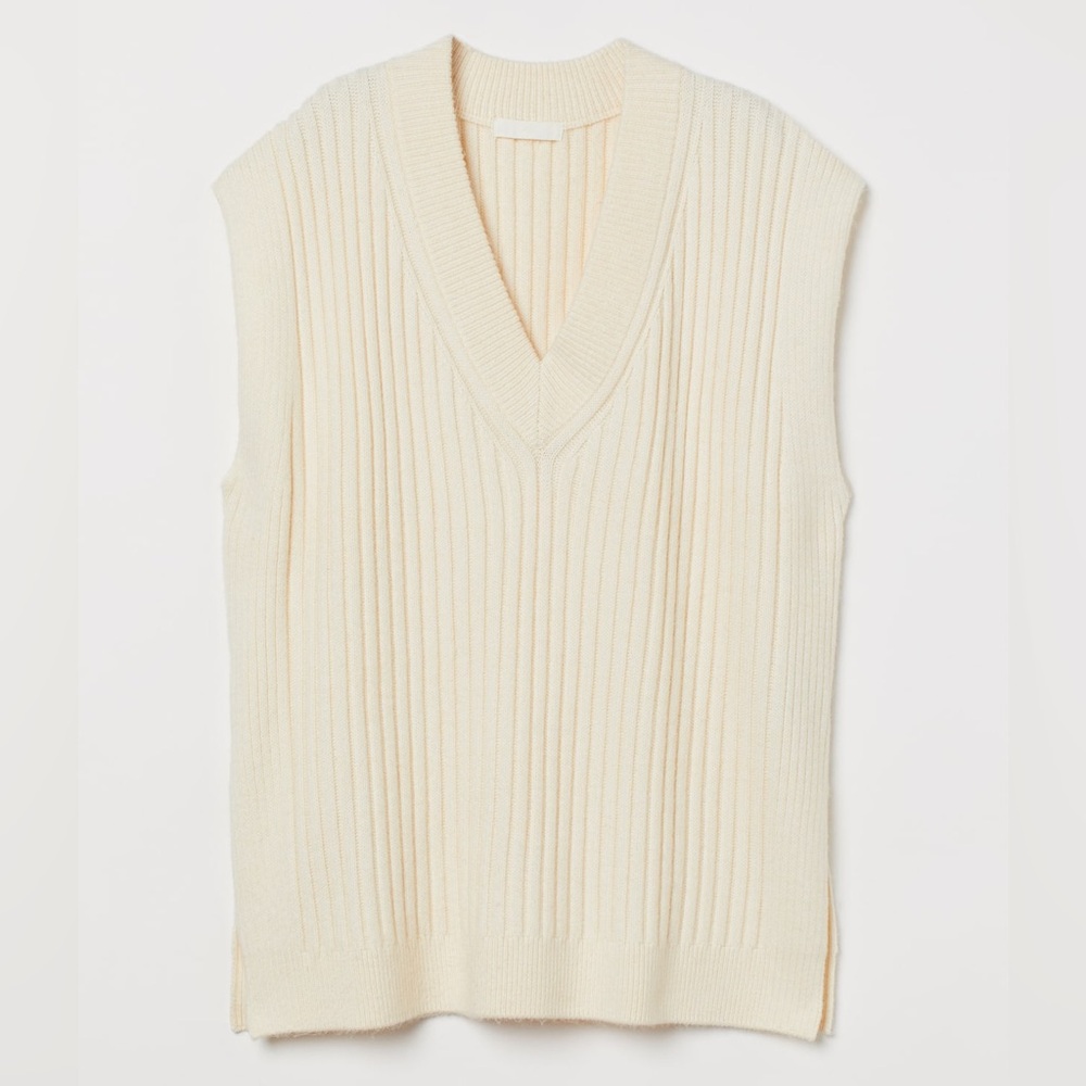 H&M Oversized Cream V-Neck Sweater Vest